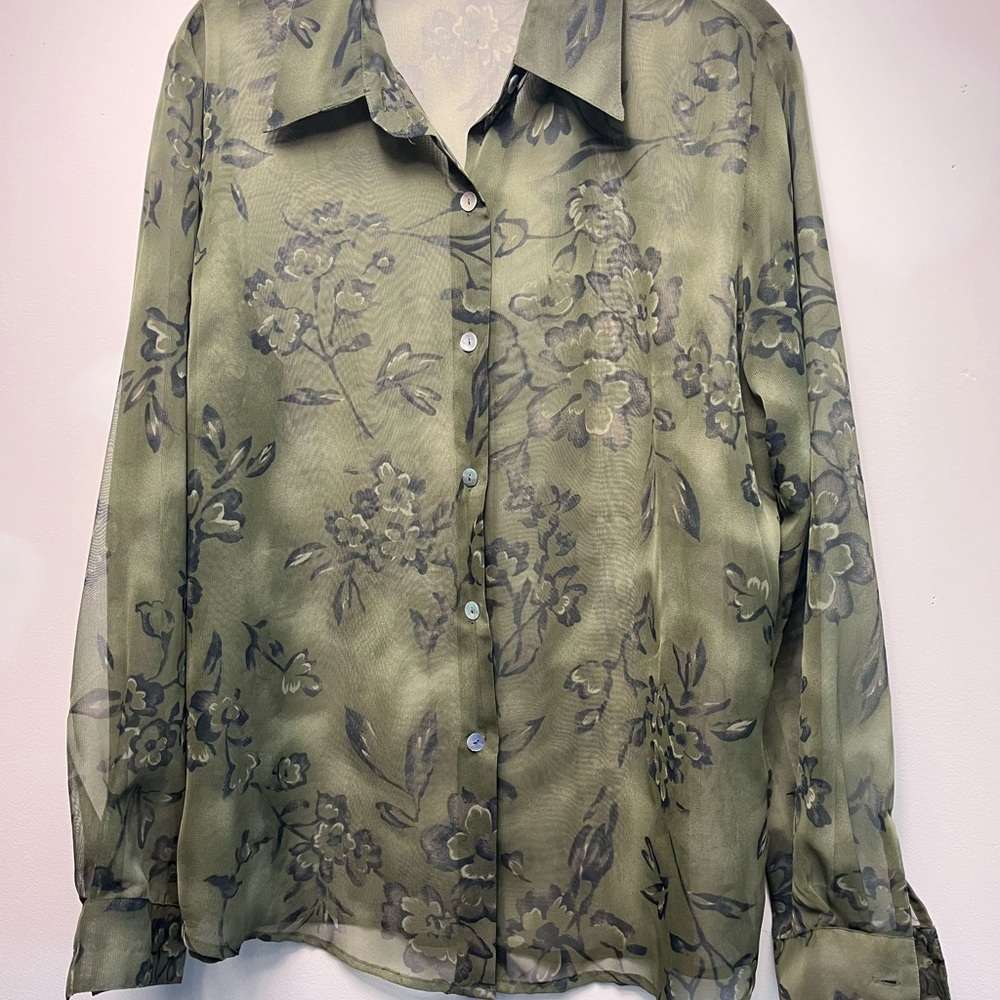 Sheer Army Green Blouse